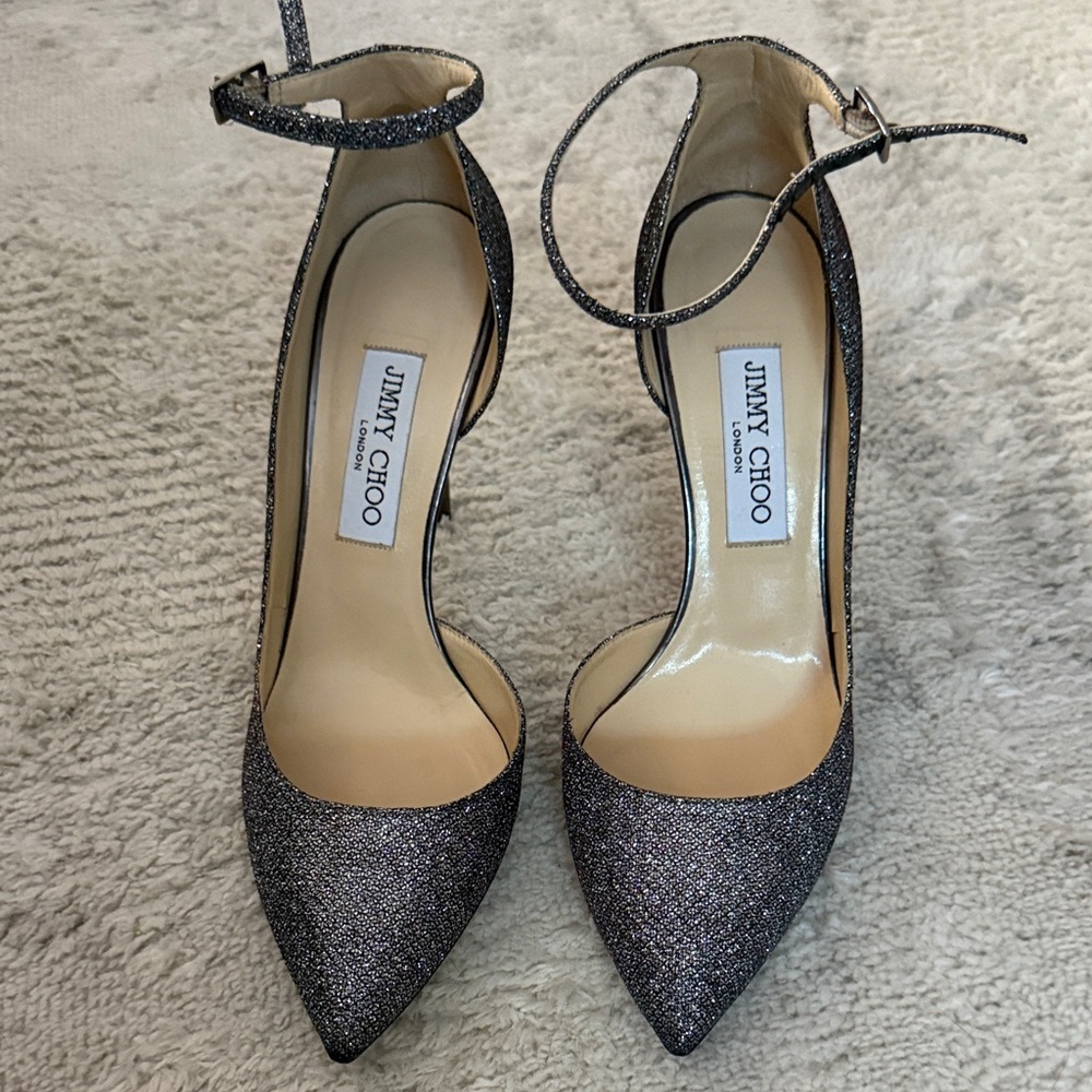 Jimmy Choo Sparkling Black Ankle Strap Heels